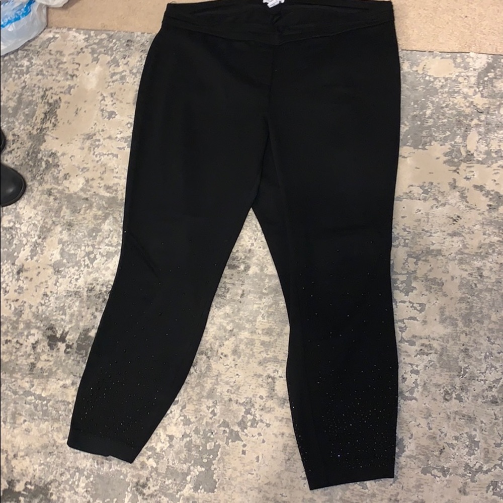 Black Pants W/ Black Rhinestone Detail On Hem